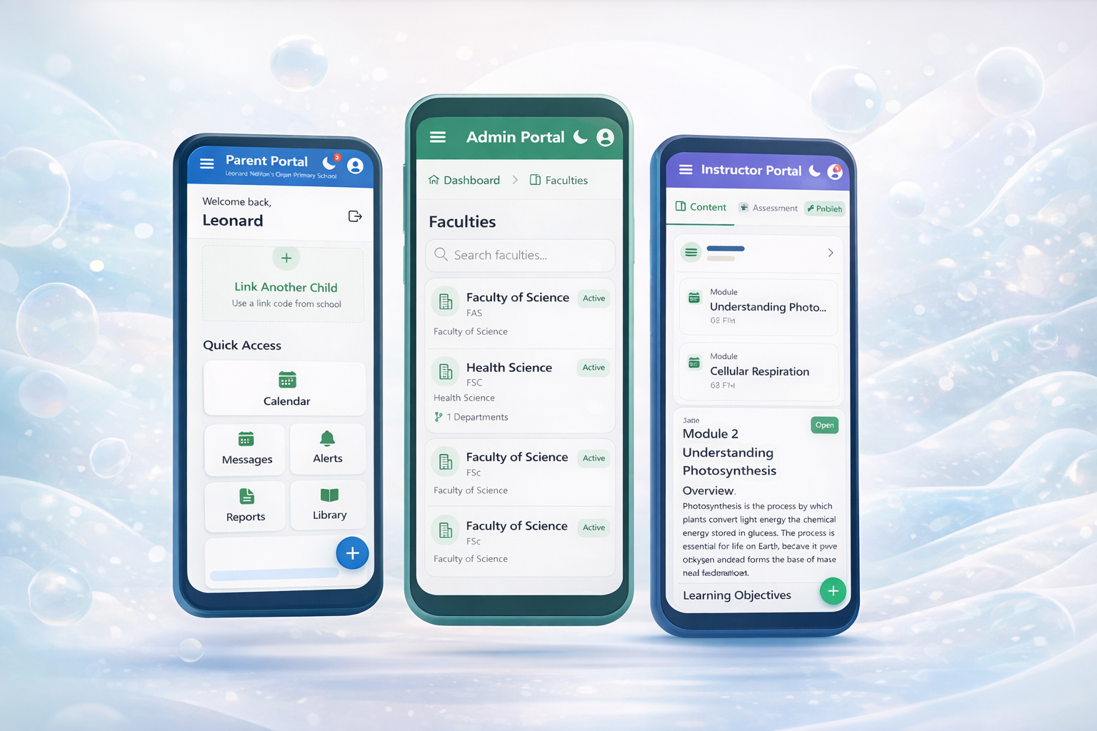 Parent, Admin and Instructor mobile portals